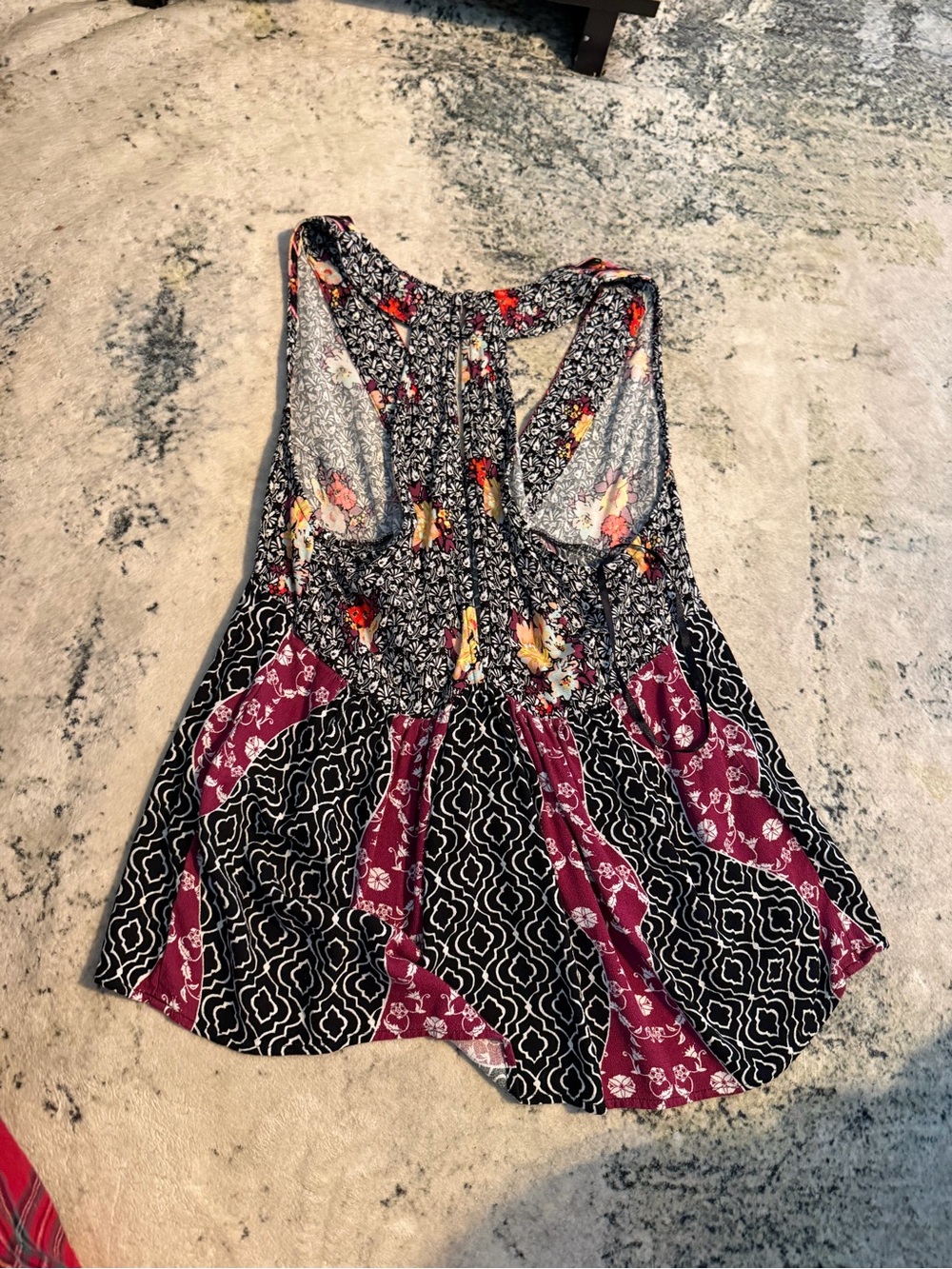Free People Mixed Print Racerback Tank - Black & Burgundy